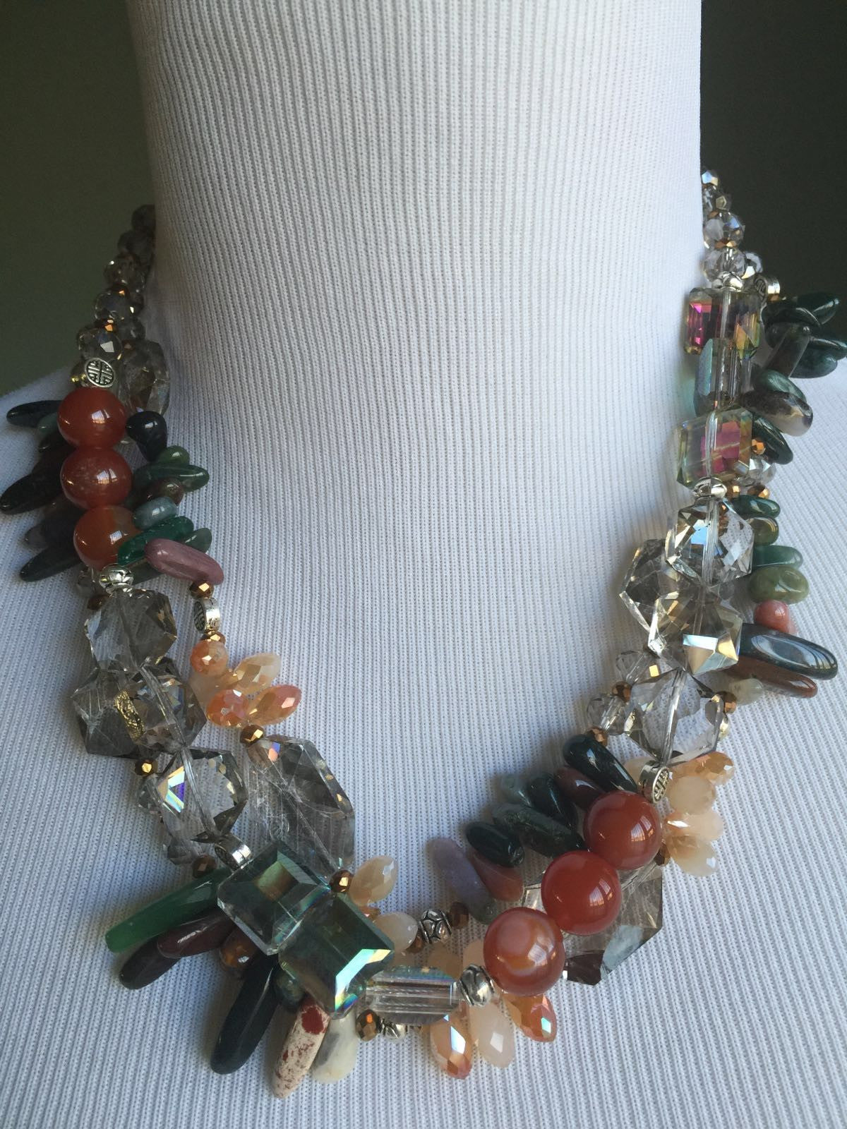 Jade and crystals double layers made with Semi precious stones