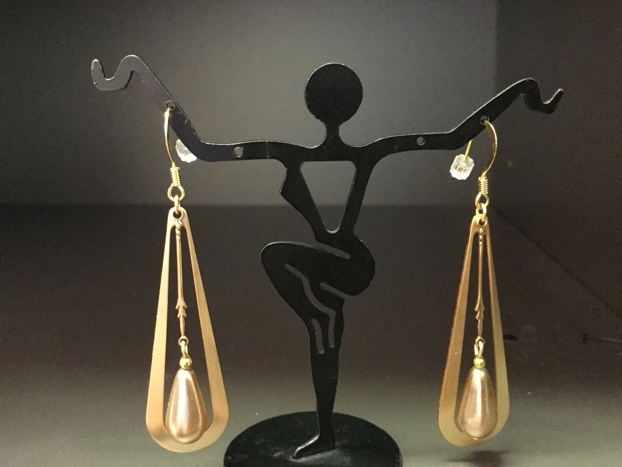 Brass base earrings with tear drop glass pearls