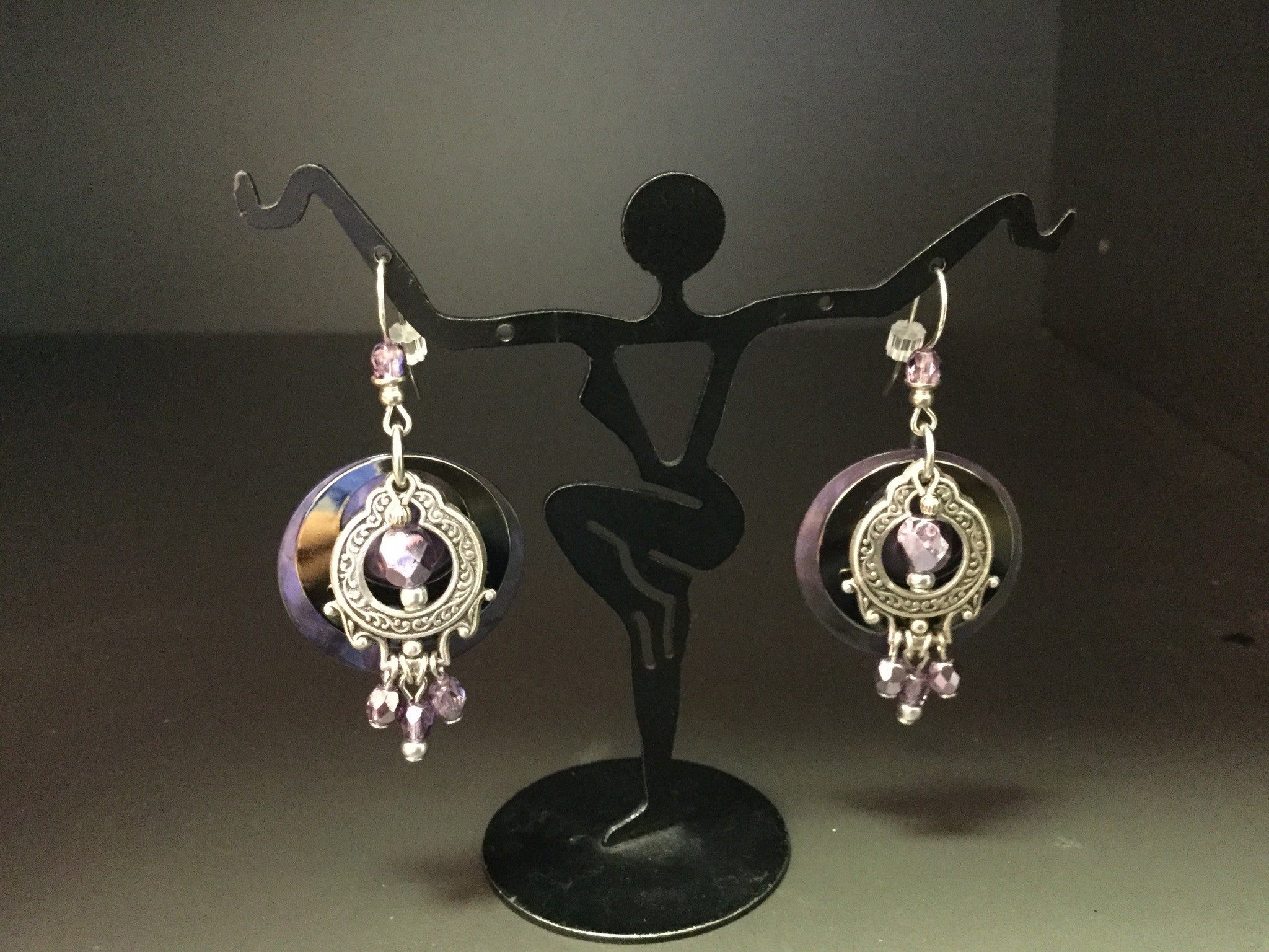 Purple mother of pearl Earrings with Roman ox silver