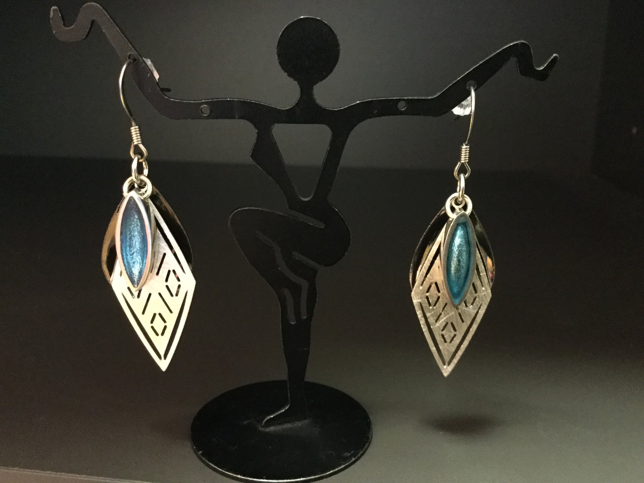 Roman ox silver earrings with turquoise Indian glass