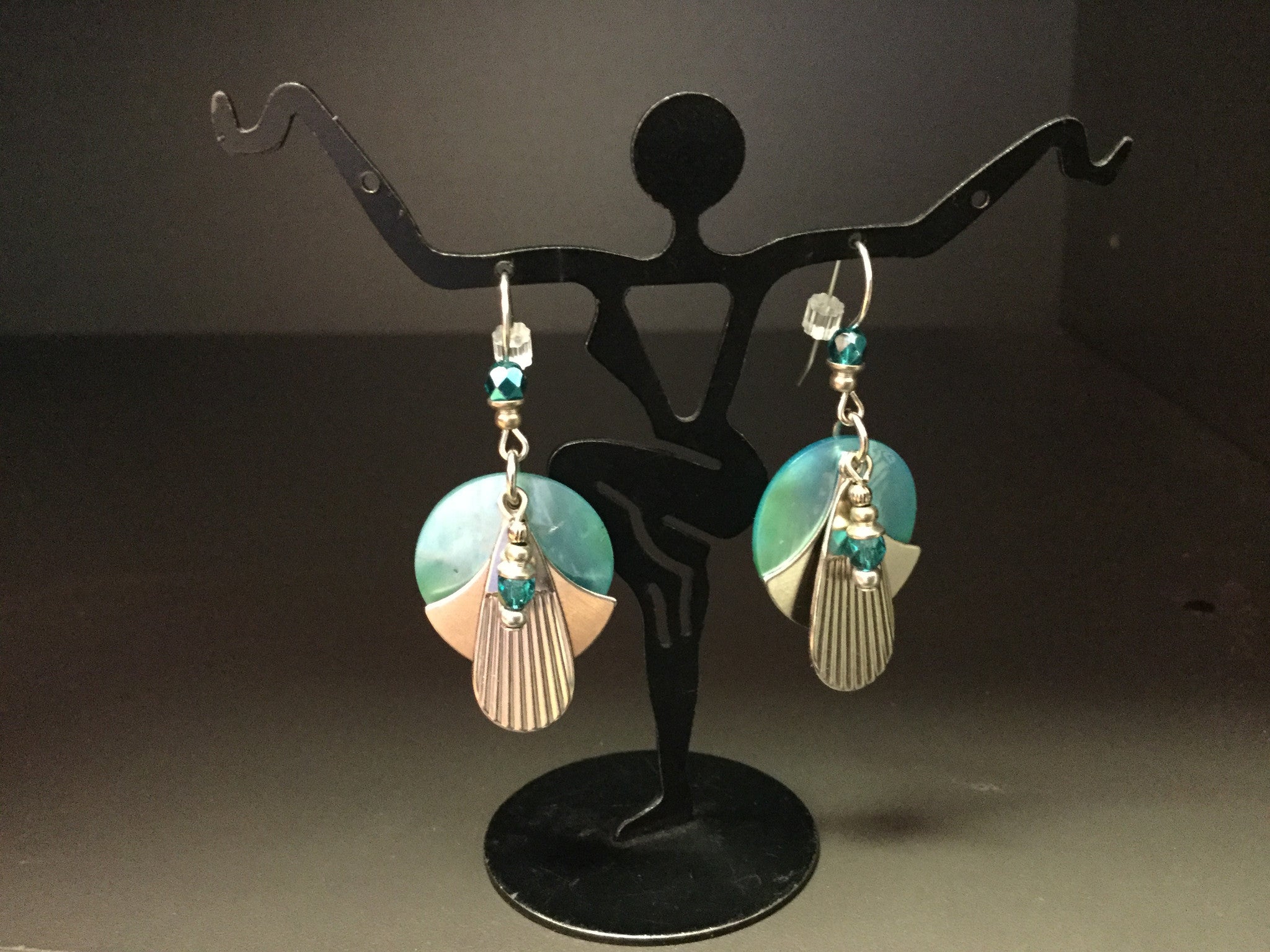 Turquoise mother of pearls earrings with Roman ox silver